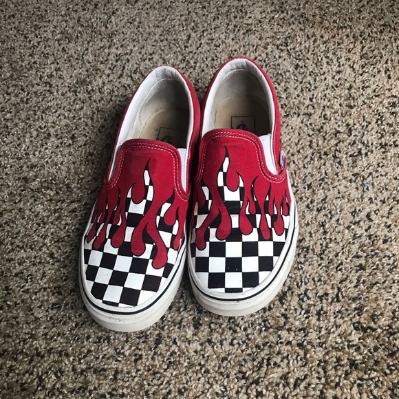 red checker flame vans